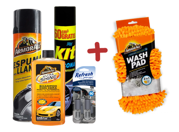 Pack Cuidado Automotriz ArmorAll + REGALO esponja Noodle Wash Pad Microfibra