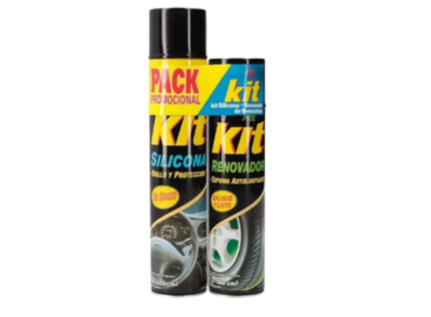 kit silicona + Renovador de gomas Aerosol para autos (2 unidades de 420cc/360cc